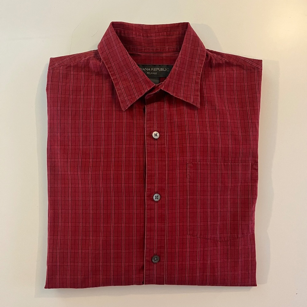 Red Plaid Banana Republic Relaxed Long Sleeve Button Down